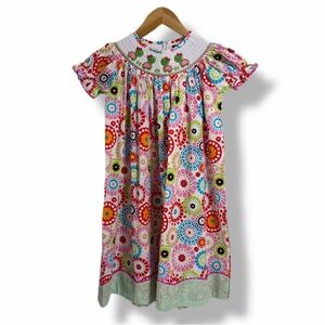 Lil Cactus Colorful Southern Pretty Smocked Turtle Dress | Girls Size 6Y